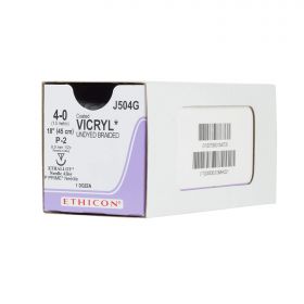 Coated Vicryl Suture, Undyed Braided, Size 4-0 18 Inch Suture, 8mm Needle Length 1/2C