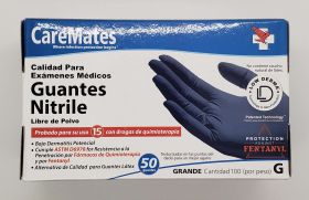 Gloves, Large, Nitrile, Powder-Free, Exam, Caremates, Box