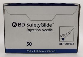 SafeyGlide Hypodermic Needle, Sliding Safety, Sterile, Single Use, 23 Gauge 1 Inch Length