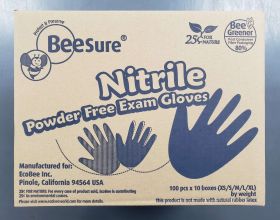 Gloves, Small, Nitrile, BeeSure, Powder-Free, Exam, Case