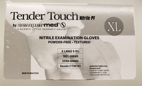 Gloves, XL, Nitrile, Powder-Free, Latex-Free, Exam, Tender Touch, 9.5in, Box