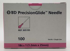 PrecisionGlide Hypodermic Needle, Without Safety, Thin Wall, Regular Bevel, Sterile, Single Use, 18 Gauge 1 Inch Length