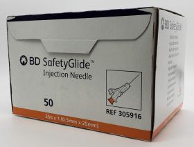 SafeyGlide Hypodermic Needle, Sliding Safety, Detachable Needle, Sterile, Single Use, 25 Gauge 1 Inch Length