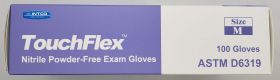 Gloves, Medium, INTCO Touchflex, Medical, Exam, Nitrile, Powder-Free, Latex-Free, 510K, Blue, Box