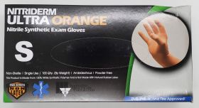 Gloves, Small, Nitrile, Powder-Free, Exam, NonSterile, Standard Cuff Length, Full Textured, Orange, Case