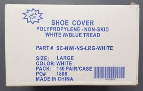 Polypropylene-Non-Skid Shoe Cover White W/Blue Tread Large 300/box MFG# SC-NWI-NS-LRG-WHITE
