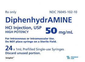 DIPHENHYDRAMINE HCI INJ, USP HIGH POTENCY PREFILLED SINGLE-USE SYRINGE 50MG/ML 1ML