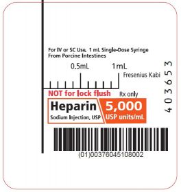 HEPARIN SODIUM INJ, USP PREFILLED SYRINGE 5000U/ML 1ML