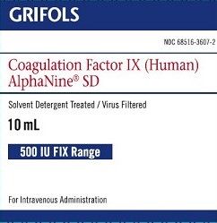 ALPHANINE COAGULATION FACTOR IX (HUMAN), PRESERVATIVE-FREE 510IU FIX RANGE VIAL