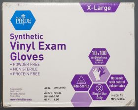 Gloves, XL, Synthetic Vinyl, Medical, Exam, Case