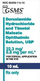 DORZOLAMIDE/TIMOLOL OPTHALMIC SOLUTION, USP 22.3MG/6.8MG PERML 10ML