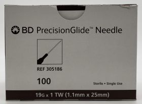 PrecisionGlide Hypodermic Needle, Without Safety, Thin Wall, Regular Bevel, Sterile, Single Use, 19 Gauge 1 Inch Length