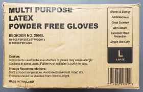 Gloves, Large, Latex, Powder-Free, Multi Purpose Latex, White, Case