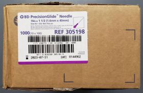 PrecisionGlide Hypodermic Needle, Without Safety, Thin Wall, Regular Bevel, Sterile, Single Use, 16 Gauge 1 1/2 Inch Length