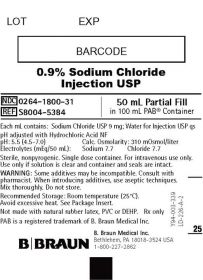 SODIUM CHLORIDE 0.9% INJ, USP, PARTIAL FILL PAB CONTAINER BAG (50ML IN 100ML CONTAINER) MFG# S8004-5384, 50ML