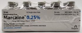 MARCAINE INJ, USP SDV PRESERVATIVE FREE 0.25% 2.5MG/ML 10ML