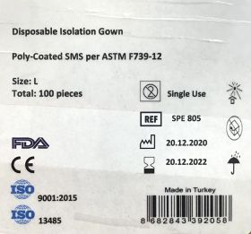 Poly-Coated SMS ULTRA Chemotherapy Gown - Full Back, Knit Cuff - ASTM F739-12 - MFG# SPE805LG - Size Large