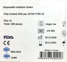 Poly-Coated SMS ULTRA Chemotherapy Gown - Full Back, Knit Cuff - ASTM F739-12 - MFG# SPE805XL - Size XL