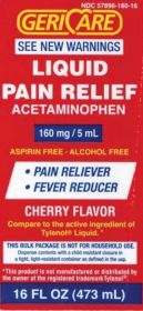 ACETAMINOPHEN LIQUID, ASPRIN FREE, ALCOHOL FREE, CHERRY FLAVOR 160MG/5ML 473ML (16 FL OZ)