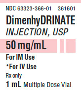 DIMENHYDRINATE INJ, USP MDV 50MG 1ML