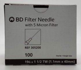 BD Beveled Point Filter Needle Without Syringe, Sterile, Single Use, 19 Gauge 1 1/2 Inch Length