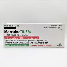 MARCAINE 0.5% WITH EPINEPHRINE 1:200,000 INJ, USP PRESERVATIVE-FREE SDV (5MG/ML) 150MG/30ML