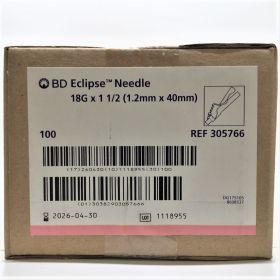 Eclipse Hypodermic Needle, Hinged Safety, Sterile, Single Use, 18 Gauge 1 1/2 Inch Length