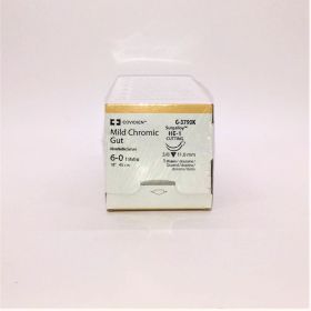 Covidien Mild Chromic Gut Absorbable Sutures, Size 6-0, 18" Length, HE-1 Needle