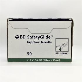 SafeyGlide Hypodermic Needle, Sliding Safety, Detachable Needle, Sterile, Single Use, 21 Gauge 1 1/2 Inch Length